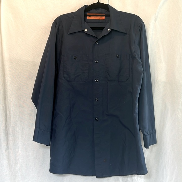 ⭐️ Durable Press long sleeve blue button up dress shirt top snap chest pockets L - Picture 11 of 15